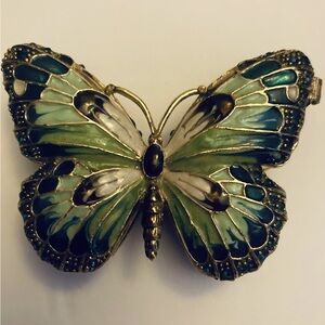 Beautiful Gold, Blue, Teal and Green Butterfly Hinged Trinket Box NWOT